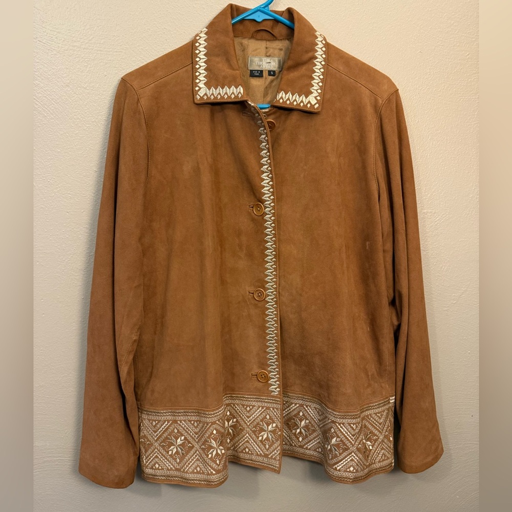 Vintage Genuine Leather Embroidered Western Indie Style Button Up Jacket Top